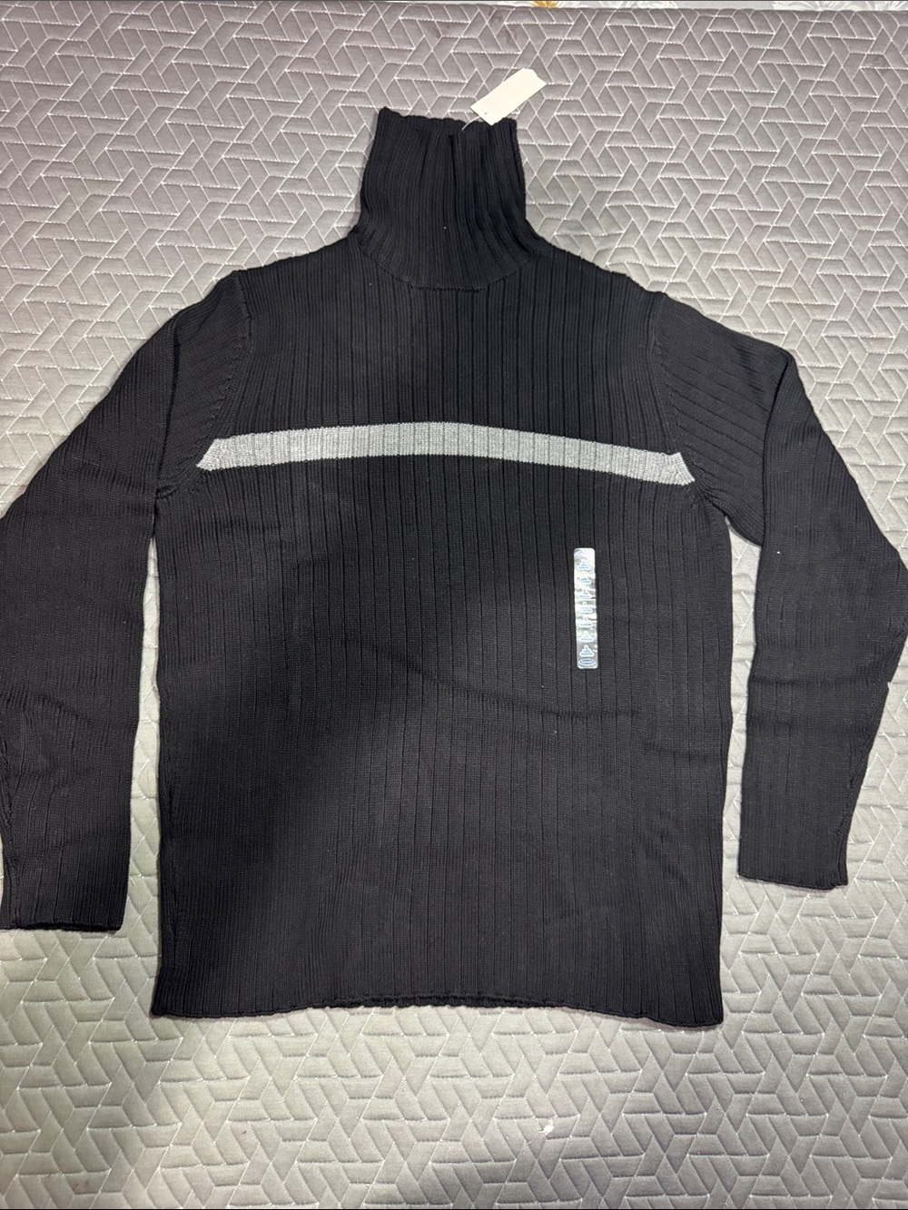 Old Navy Black Ribbed Turtleneck with Gray Chest Stripe